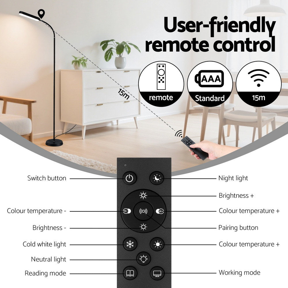 Artiss LED Floor Lamp with Remote Control & 4 Color Temperature Reading Living Room Bedroom Office