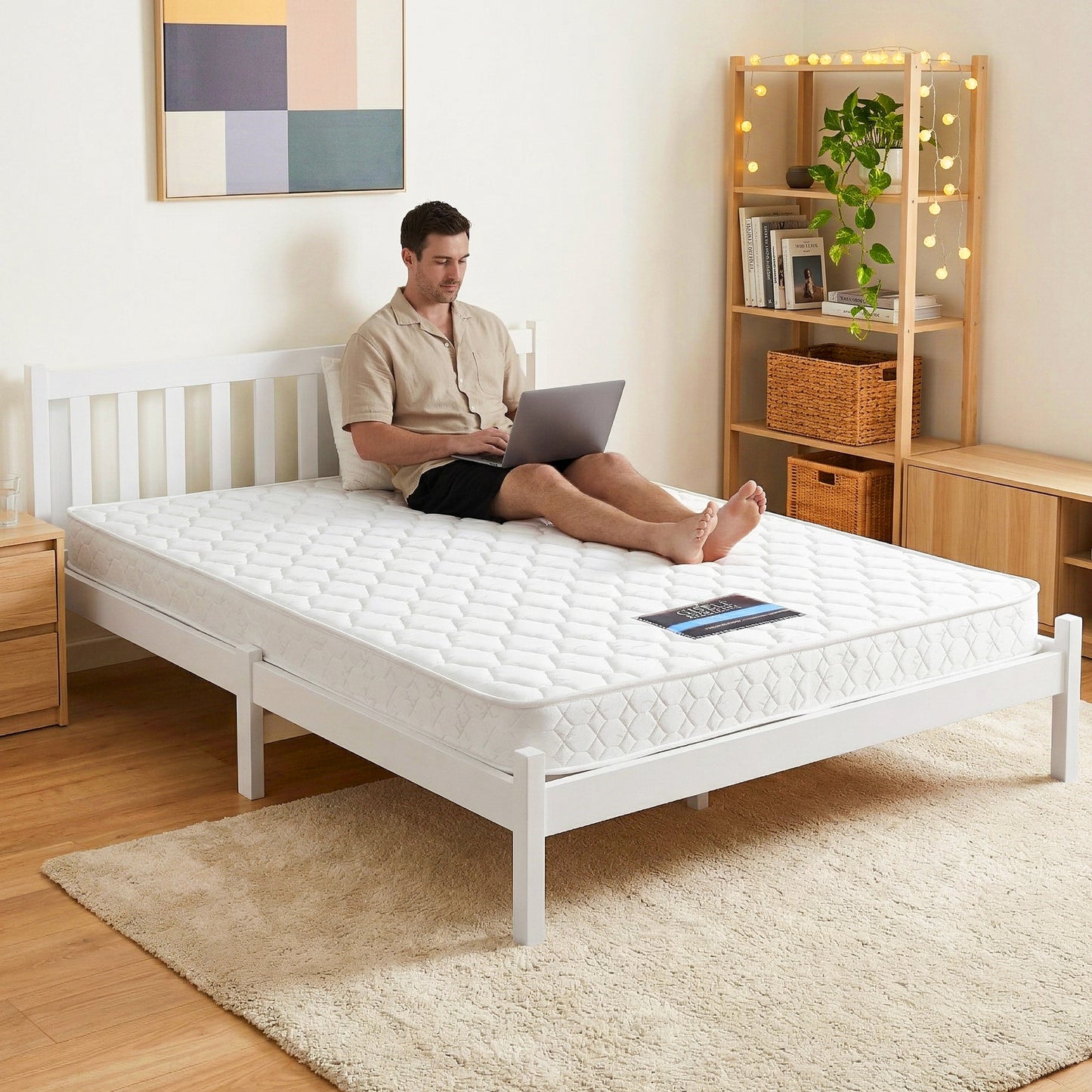 Giselle Double Mattress with Artiss Wooden Bed Frame Natural Pine Timber Base