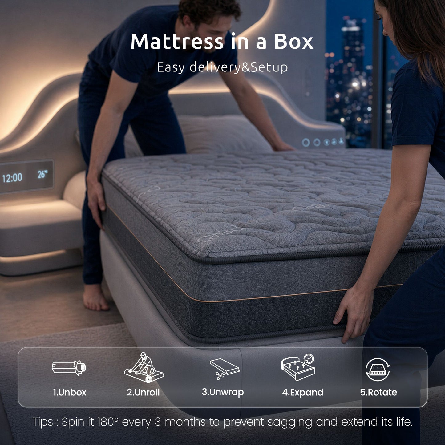 Levitex Double Mattress 25 cm Hybrid Pocket Spring with 4cm Egg Crate Foam for Deep Sleep Bamboo Charcoal Fabric