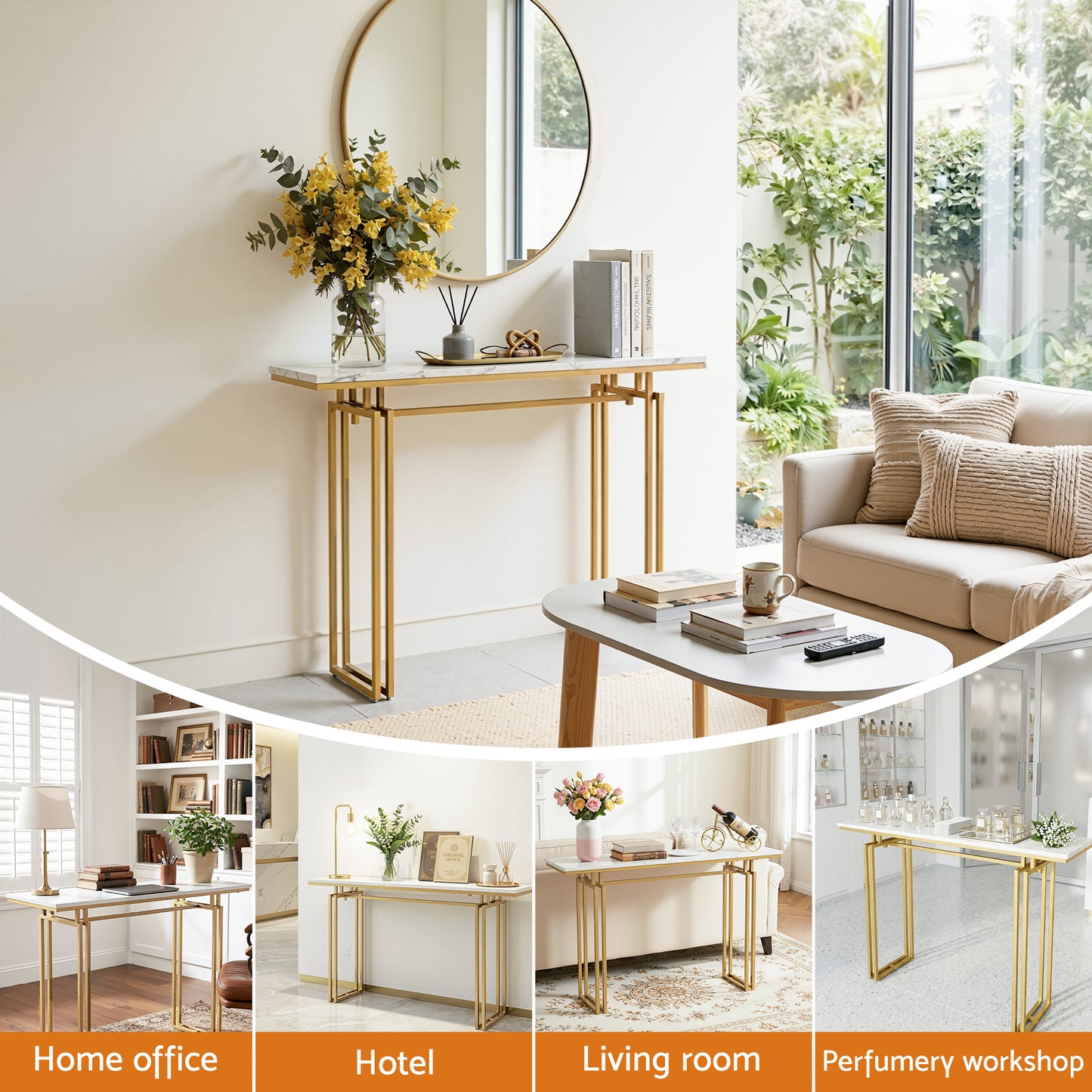 Artiss Console Table Hallway Entryway Table Marble Effect 110CM White & Gold
