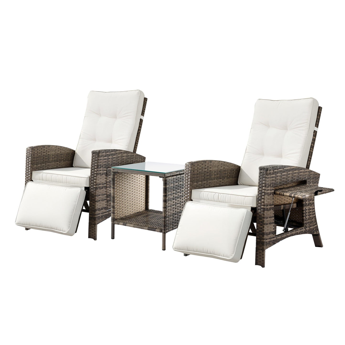 Gardeon 3PC Outdoor Bistro Set Recliner Chairs Table Sun lounge Patio Furniture Wicker Adjustable