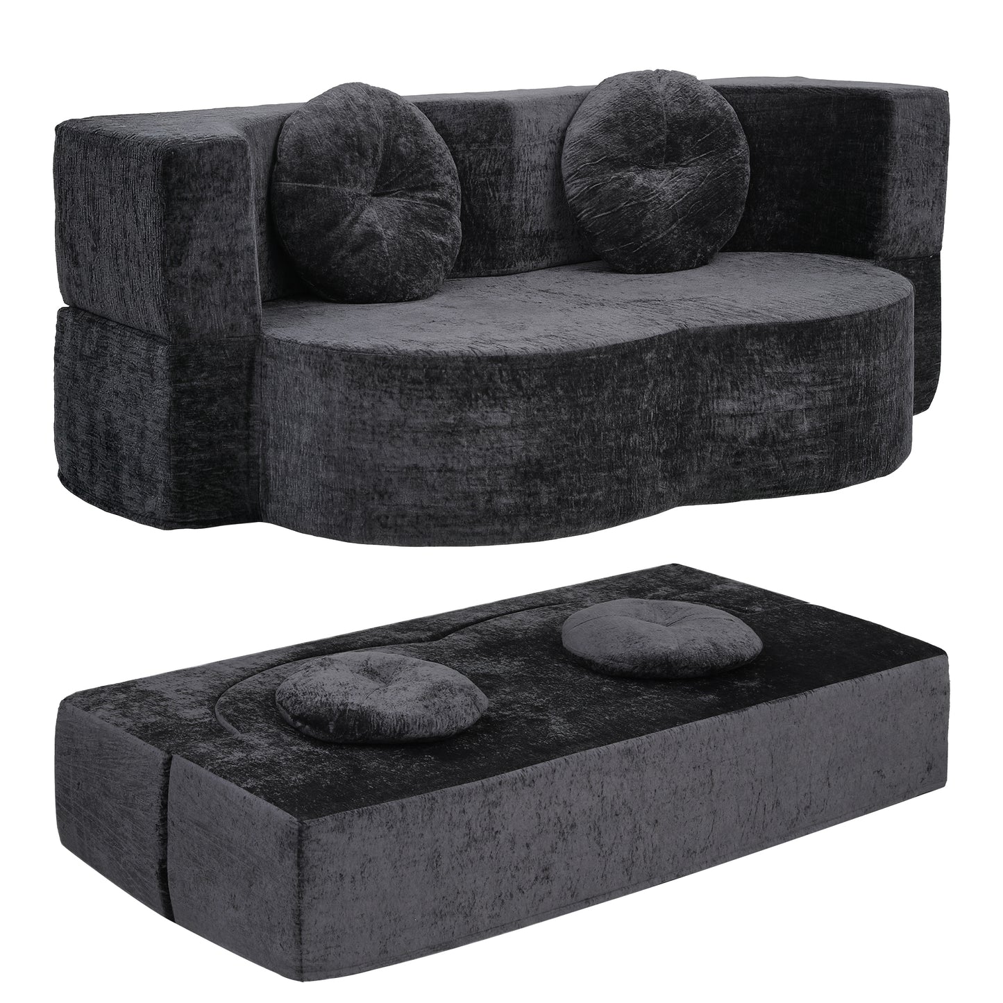 Artiss 2 in 1 Convertible Compressed Sofa Bed, Folding Boneless Sofabed for Living Room ,Comfort Curved Sleeper Couch with High Density Sponge, Apartment Essentials, No Assembly, 2 Pillows, Grey