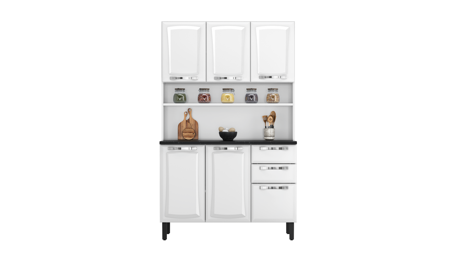Free Standing Steel Kitchen Cabinet/Cupboard with Countertop Storage - Pratika White Flatpack DIY