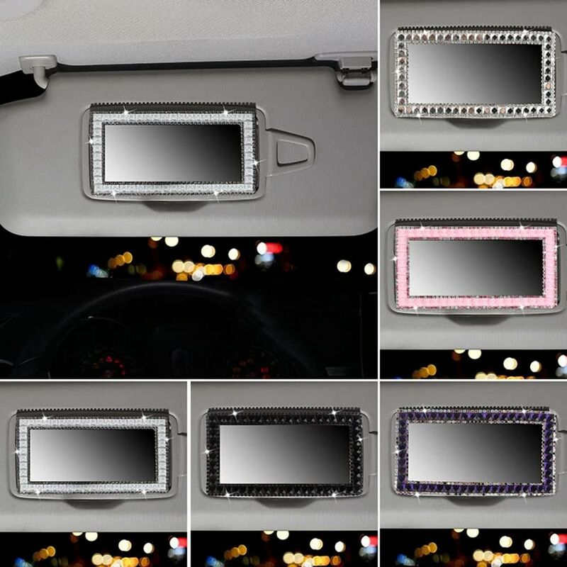Car Visor Mirror Makeup Mirror, Bling Self-Adhesive Stainless Steel Car Makeup Mirror Portable Car Vanity Mirror,15Cm X