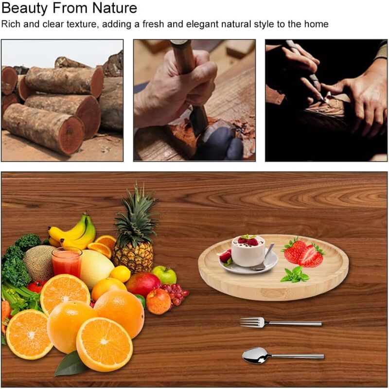 2 Piece Bamboo Saucers 20Cm ROund Bamboo Tray Bamboo Plant Saucer ROund Serving Tray Wooden Flower Pot Saucer For Cups,