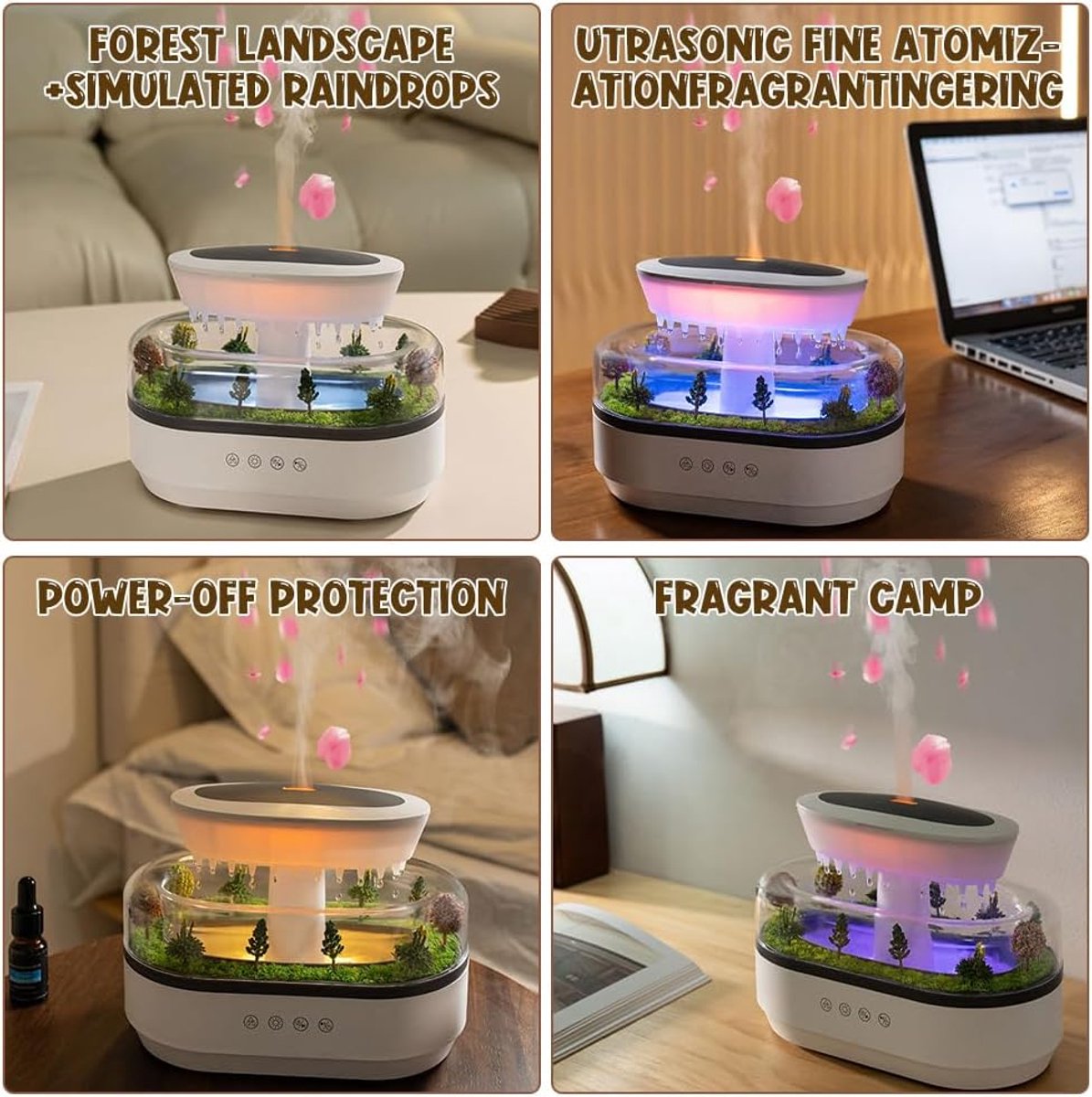 Humidifiers - Aromatherapy Humidifier - Bedroom Humidifier - With 7-Color Night Light and Music - Raindrop Landscape Humidifier - Aroma Diffuser for Essential Oils - Humidifier - Air Humidifier - Wit