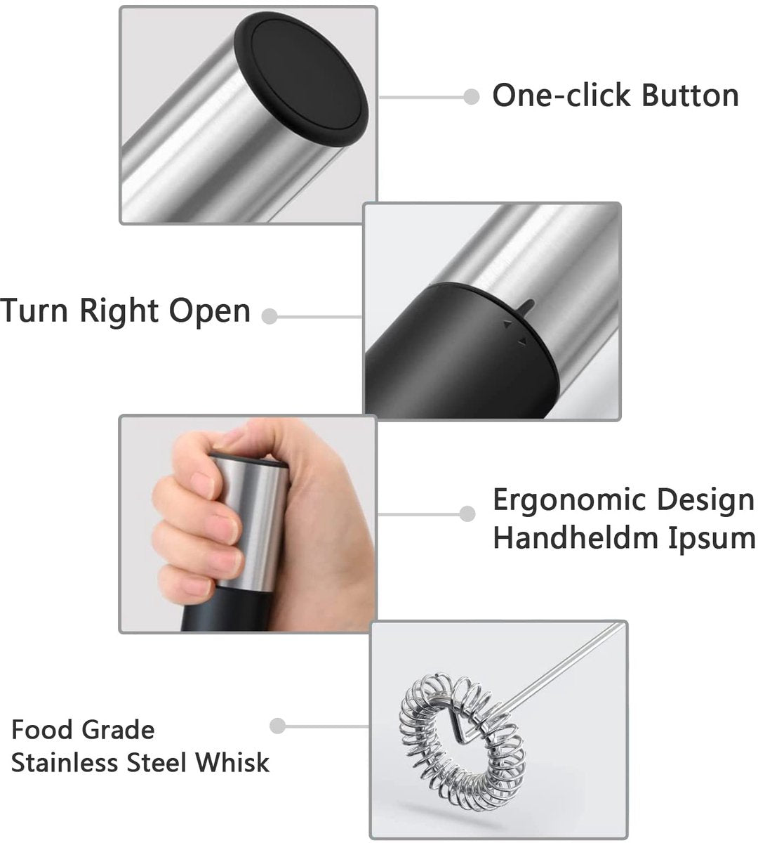 Electric milk frother - Manual milk frother - Mini milk mixer - With stand - No plug - Convenient for camping - Black