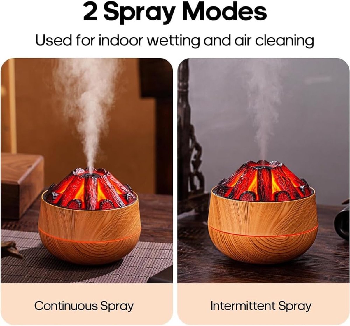 Aromatherapy Air Humidifier - Flame Effect Aromatherapy Diffuser - 300ml - Bedroom Humidifier - Campfire Shape - Small Ultra-Quiet USB Portable Humidifier for Home and Office (Light Color)
