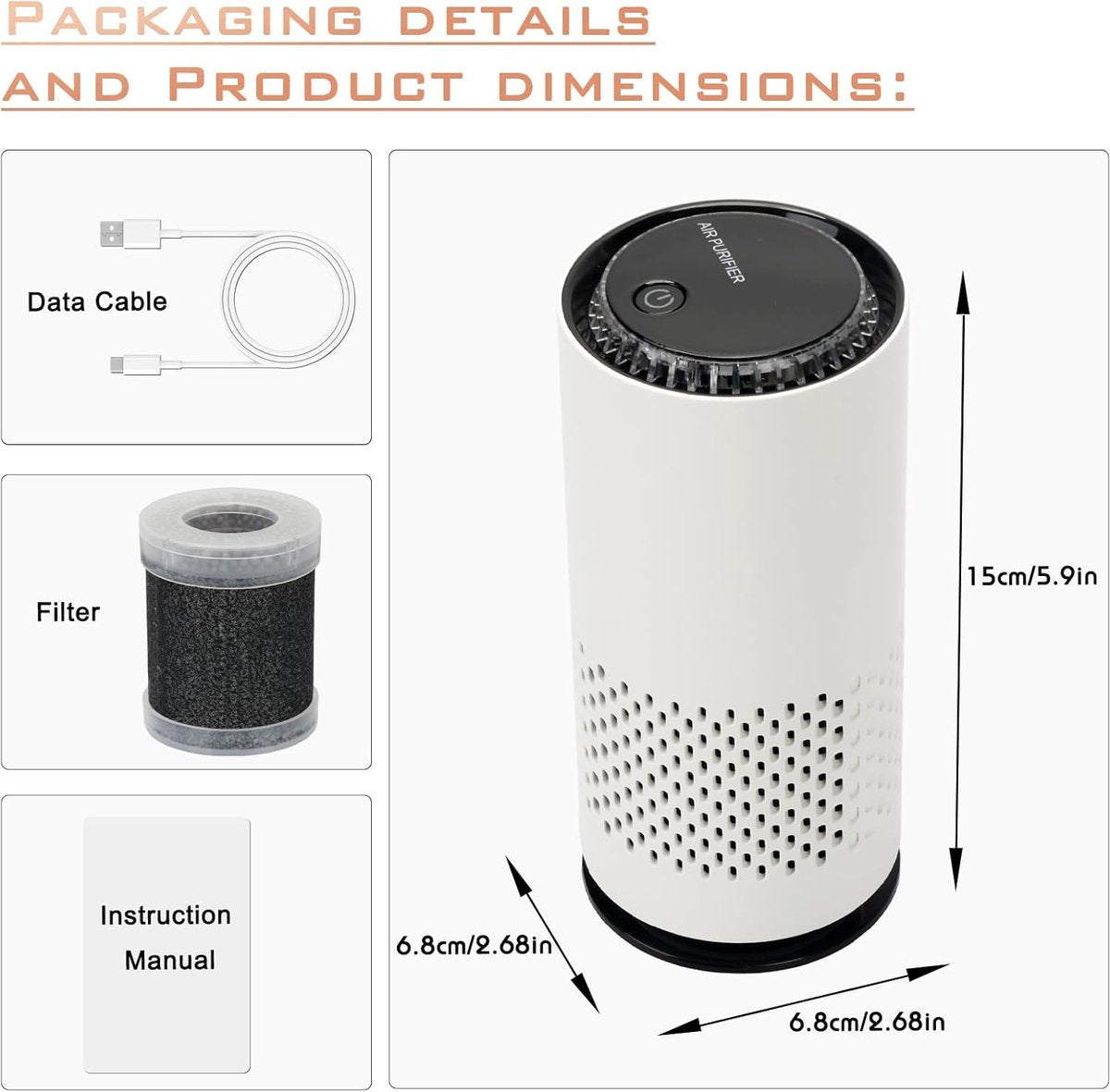 Air purifier - Negative ion air purifier - Air purifier for the home - Rooms up to 20 m² - Negative ion air purifier - Deodorizer - Ionizer - Wit