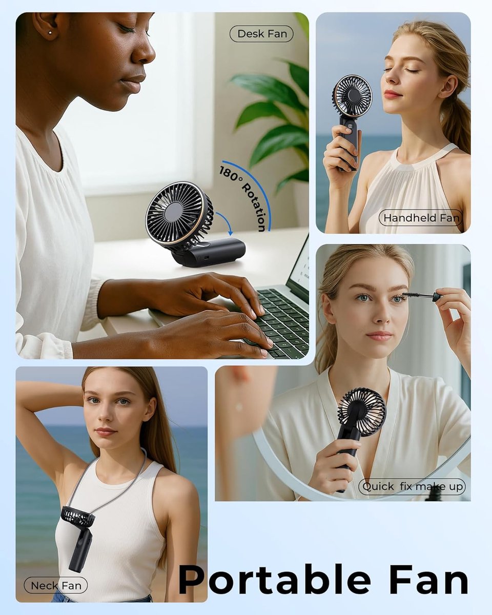 Handheld Fan - Mini Portable Fan - Rechargeable - Power Bank - 6 Settings - Black