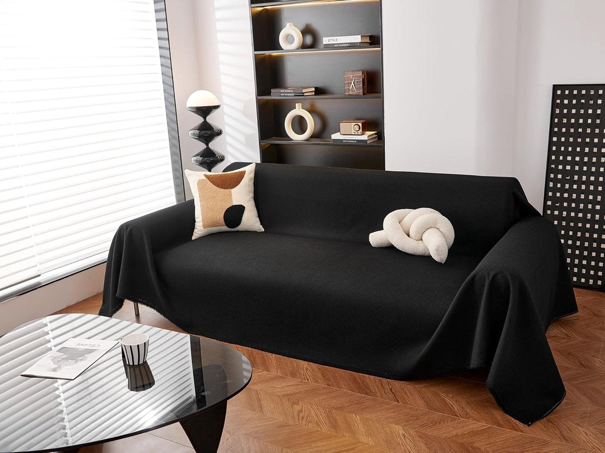 Sofa cover - Corner sofa cover - Loveseat cover - All seasons - Sofa cushion - Waterproof sofa cover - Thick ripstop - Polyester sofa cover - Black - Raised - 280 x 180 cm