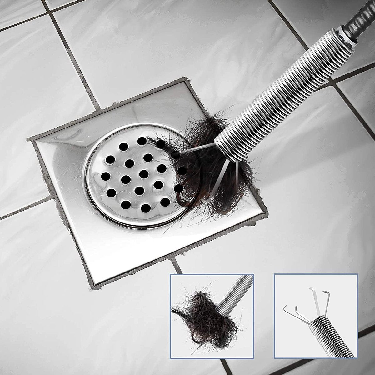 Sink plunger - Flexible drain cleaner - Gripper with 4 claws - For kitchen sink and bath - Retractable poles (160 cm)