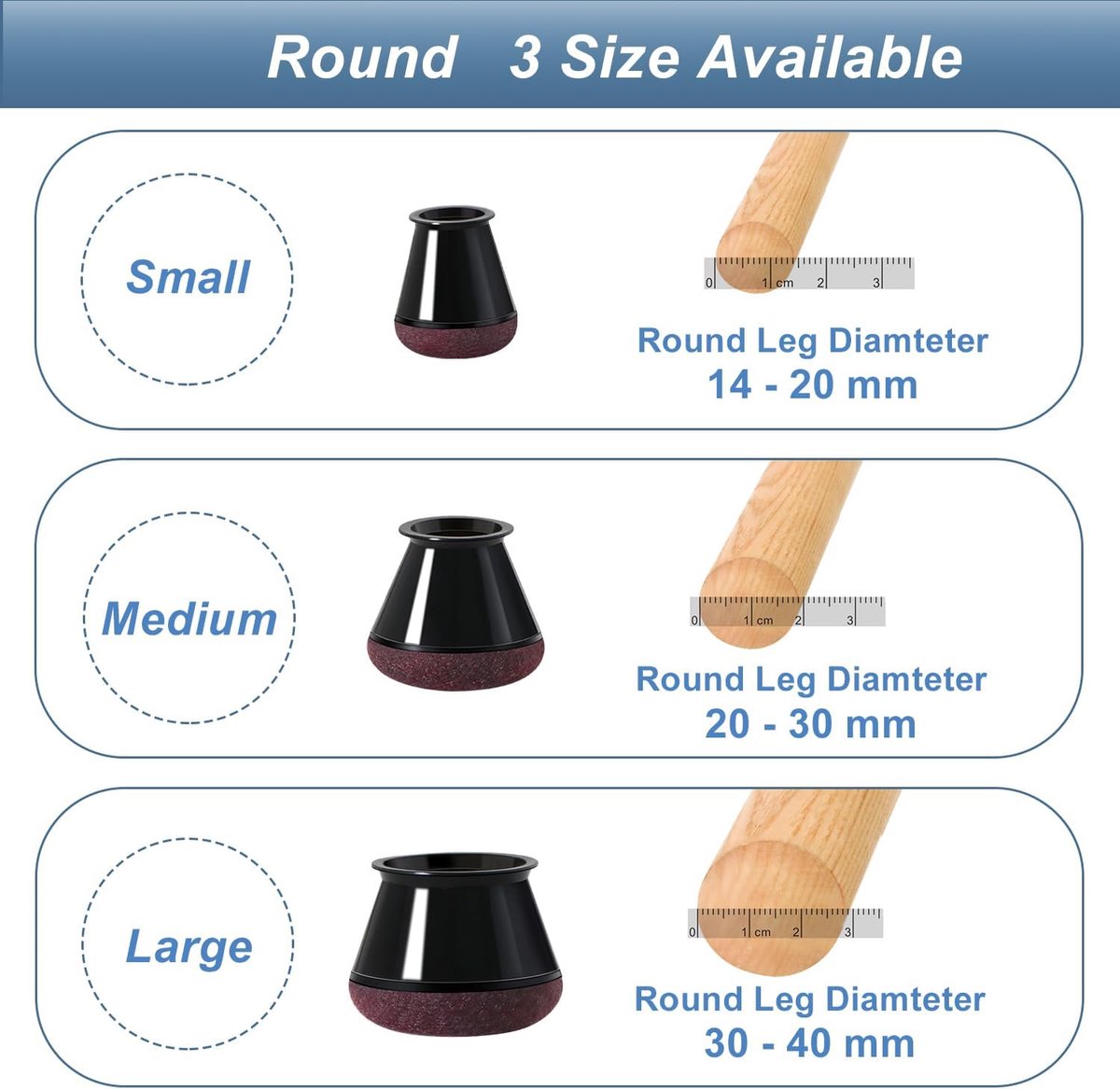 Chair Leg Caps - Chair Leg Protectors - 17-22mm - with Anti-Scratch Felt - Chair Leg Protectors - Floor Protection - Chair Leg Covers - 24 Pieces - Black - Round