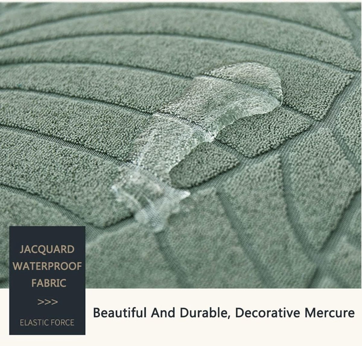 Waterproof sofa cover - Bright blue jacquard leaf pattern - For 3-seater sofa (185-230 cm)