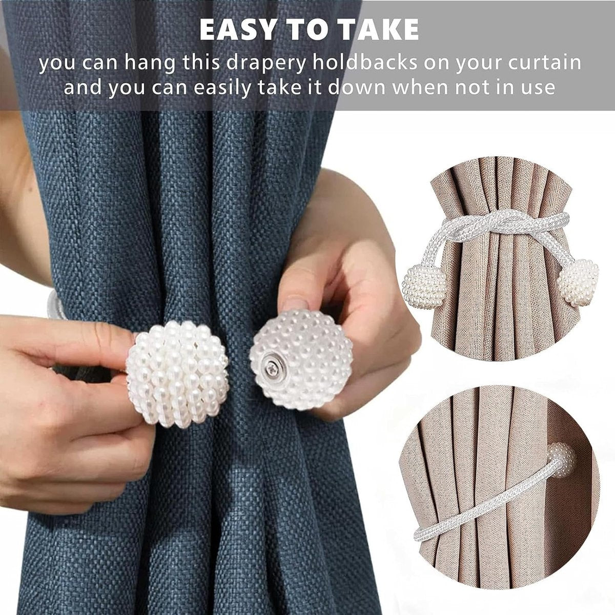 Curtain Tieback - Magnetic Curtain Cord - 4 Pieces - Super Strong Magnetism - Curtain Holder - Curtain Tie - Curtain Holder Clamps - Curtain Ties - Curtain Clamps - Curtain Clips - Accessories - Curtain Holder - Grey - No Drilling Required