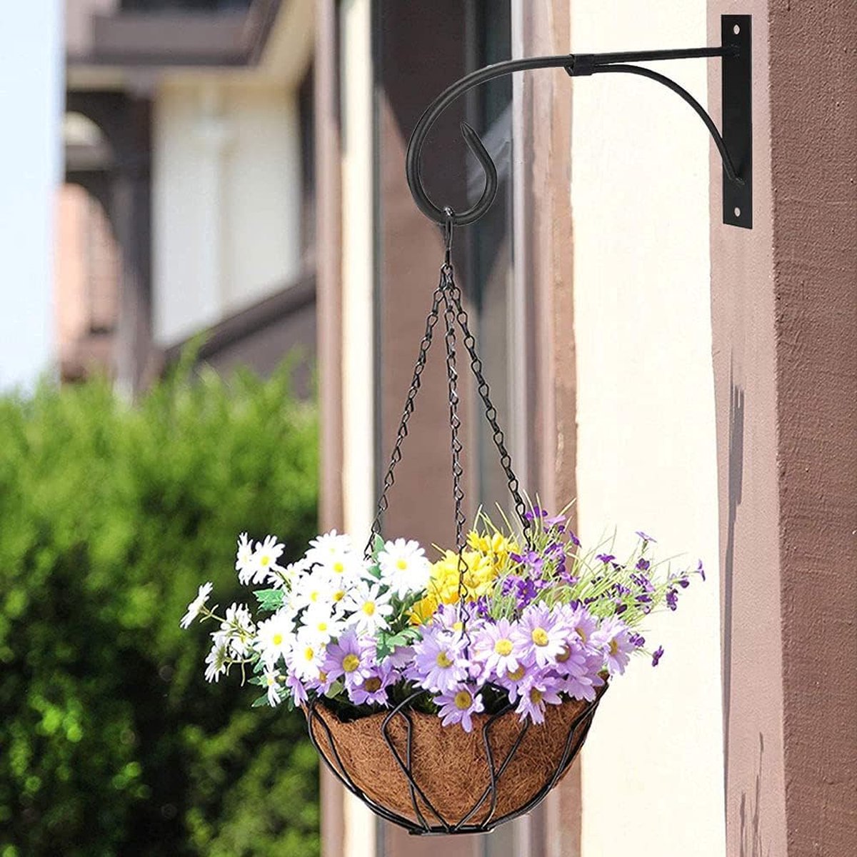 Set of 2 - Hanging Pot - Plant Hanger - Wall Hook - Flower Pot Hanging Hooks - Outdoor Balcony Accessories - Garden/Home Hanging Decoration - Hanging Basket Hook - Metal - Black