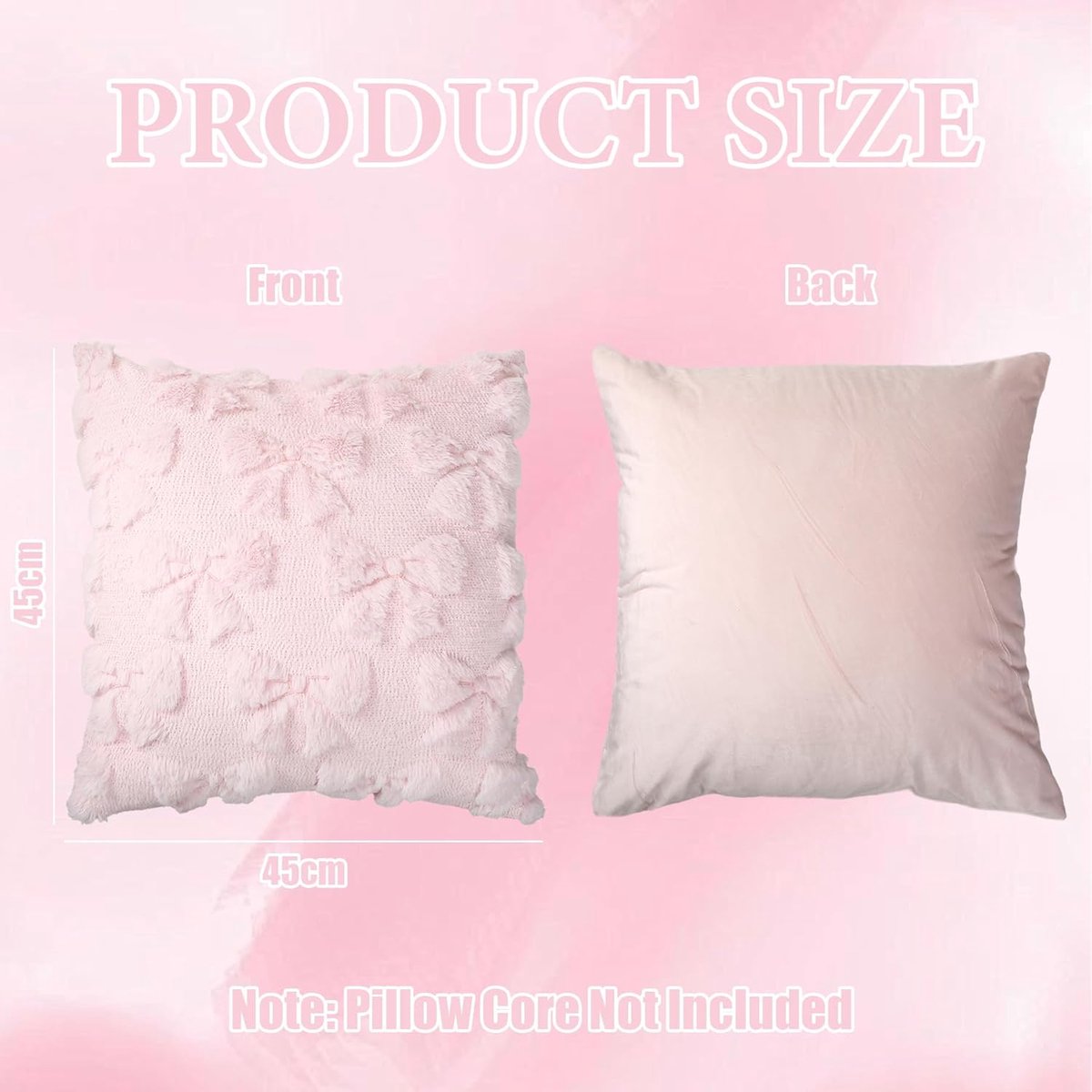 pieces - Pillowcase - Cushion covers - Cushion covers with bow - Decorative pillowcases - Room Decoration - Home Decoration - for the living room, bedroom and sofa - 45*45 cm - pink - (NO cushion core)