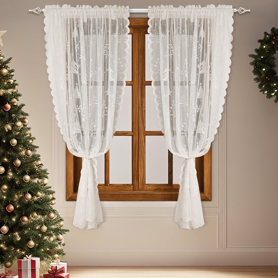 Window Screen - Ice Flower Christmas Tree Window Screen - Metal Mesh - European and American - Christmas - Curtain - Net Curtain 2-Piece Set (150*250cm)