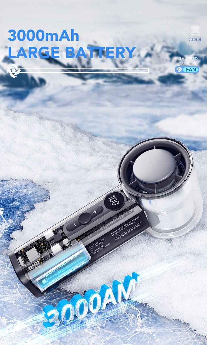 USB Rechargeable Mini Fan with Ice, Cold Cooling, 3000mAh, Handheld Fan with 100 Adjustable Settings, Portable Fan