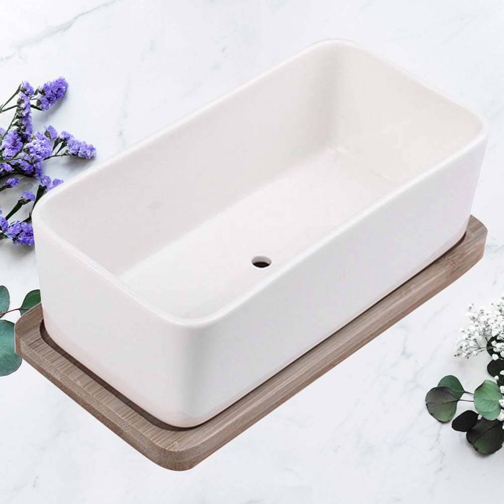 SWETRACE Ceramic Oblong Flower Pot White 1 Set 6.7X3.3In