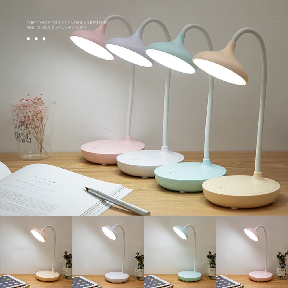 LED Desk Lamp with USB Ports,Touch Desk Lamps for Home Office with 3 Brightness Desk Light with Small Night Light,Reading Lamp Table Lamp for Bedroom Bedside Study(Pink) by Fakrich White