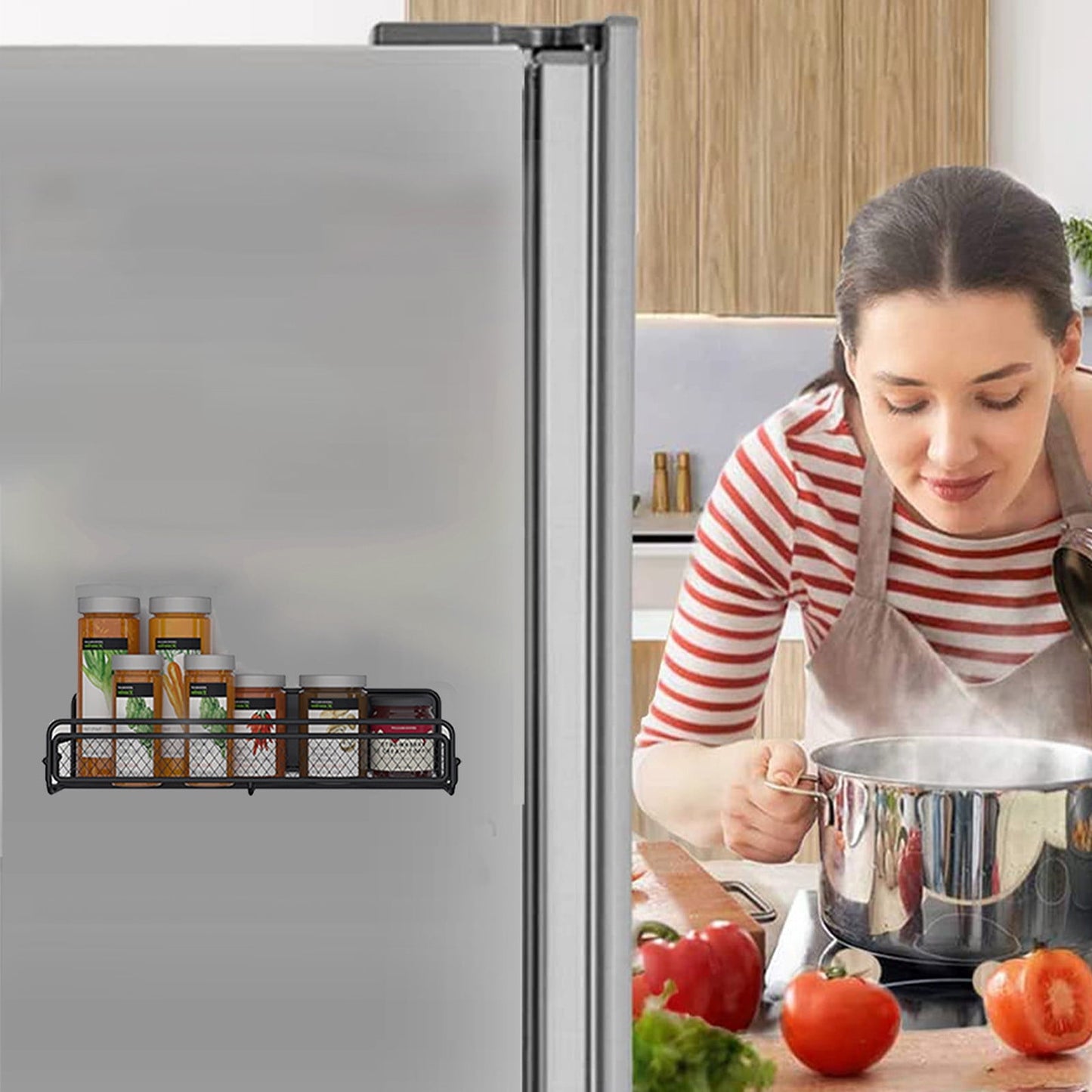 Magnetic Spice Rack for Refrigerator, Metal Strong Magnet Shelf, Space Saving Spice Organizer, Home Kitchen Storage Rack, Movable Magnetic Basket for Fridge Microwave Washing Machines