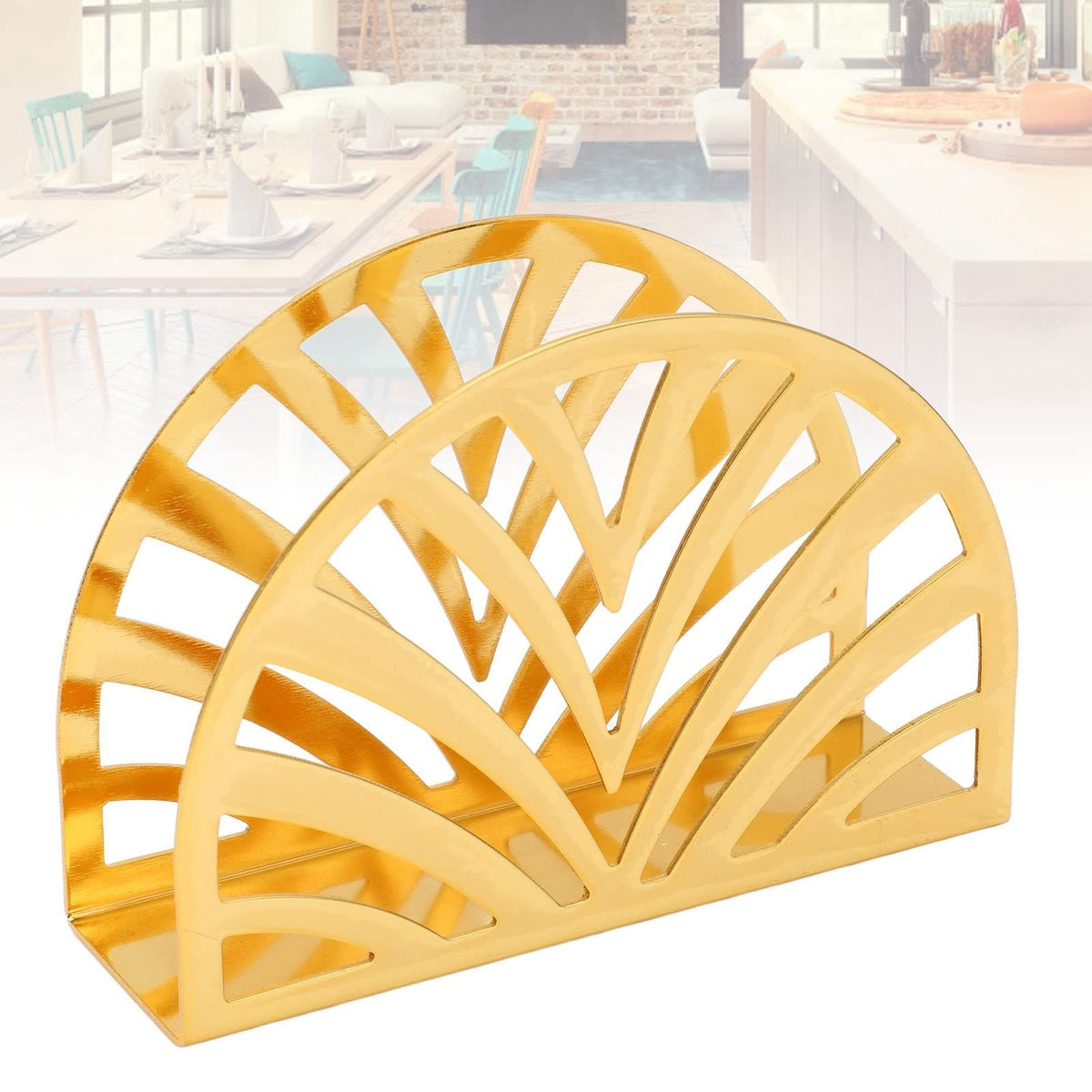 Golden Metal Napkin Holder, Table Napkin Organizer for Kitchen & Picnic 5.1 W X 3.5 H X 1.5 D (semicircle)