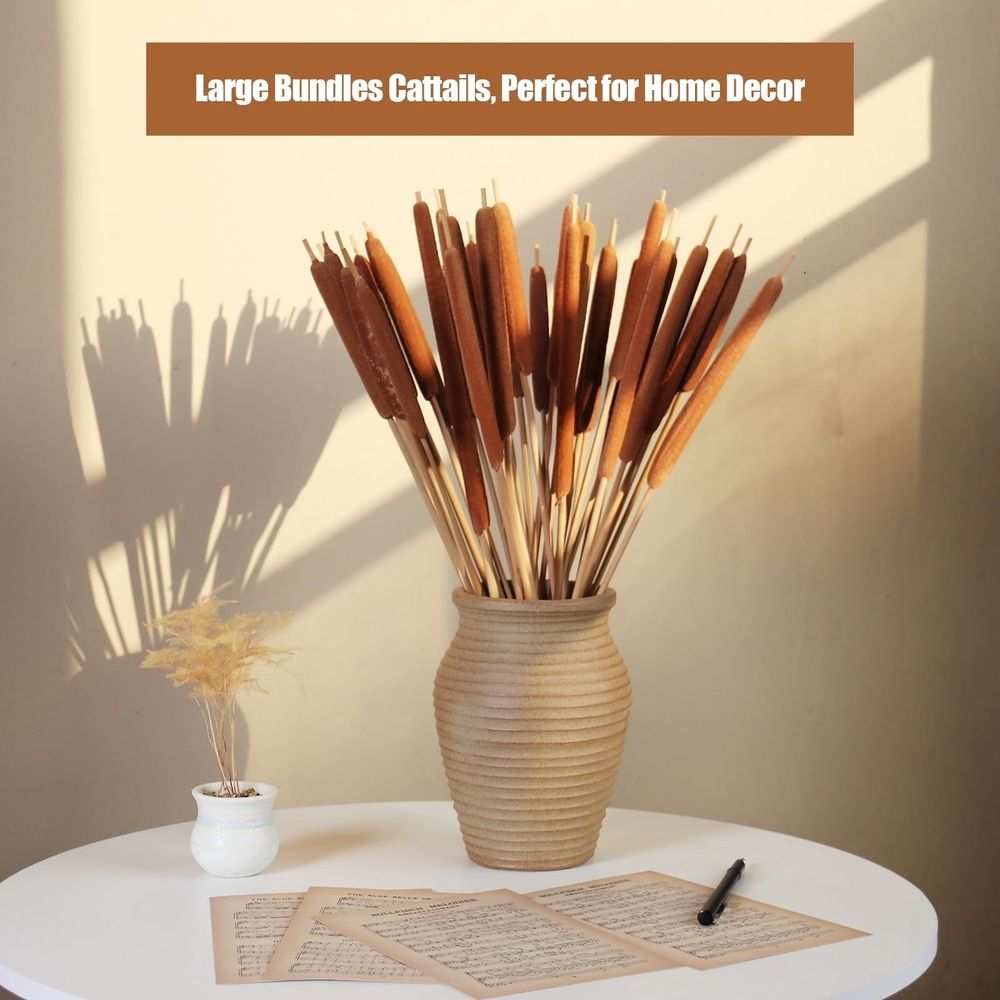 15 Pcs Dried Natural Cattails for DIY Floral Arrangements and Home Office Decor - 16 Inch Length