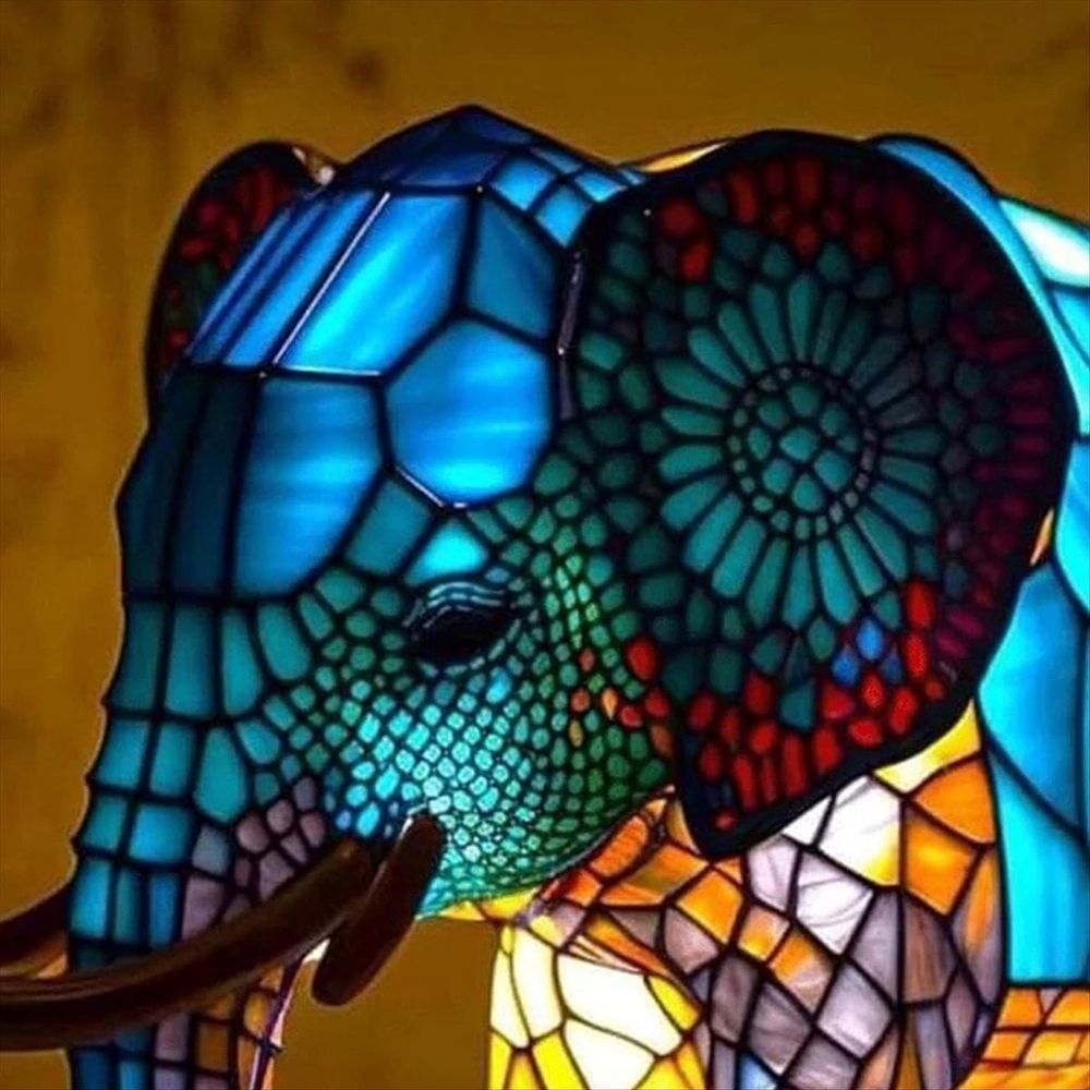 Animal Table Lamp Dyed Resin Elephant Desktop Night Light Light,3D Stained