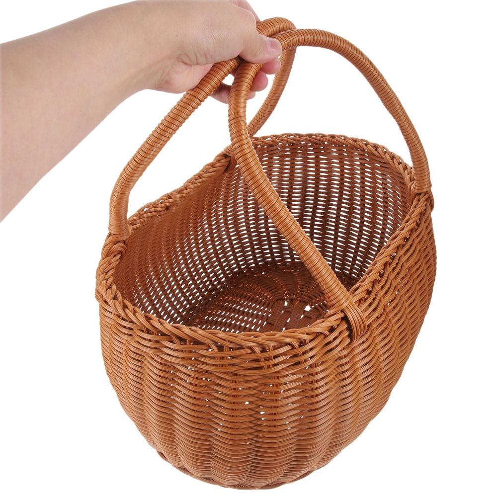 Rustic Hand Woven Basket Brown Plastic Picnic Basket with Handle for Outdoor Use