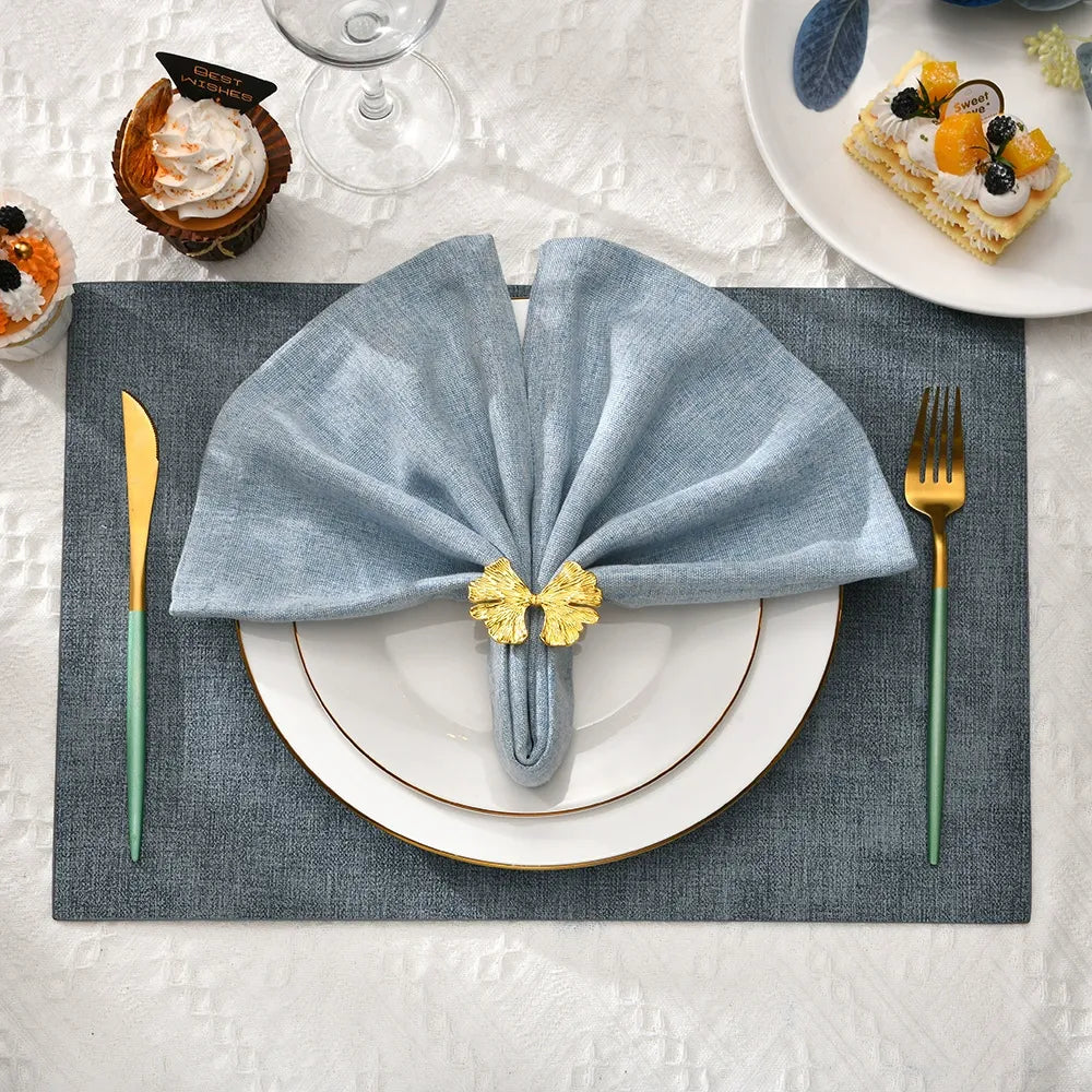 Fall Napkin Rings Set of 6, Ginkgo Leaf Bow Napkins Holders Rings for Holiday Party Dinner Wedding Banquet Dinning Table Settings - Gold
