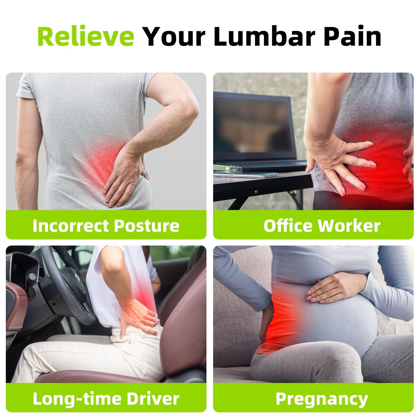 1 Lumbar Support Pillow for Lower Back and Posture - Memory Foam Cushion with Adjustable Strap, Breathable Mesh Cover and Dual Straps (Office Chair, Car, Gaming) - Spine Health Aid, Office Furniture, Back Cushion, Back Pain Relief Pad