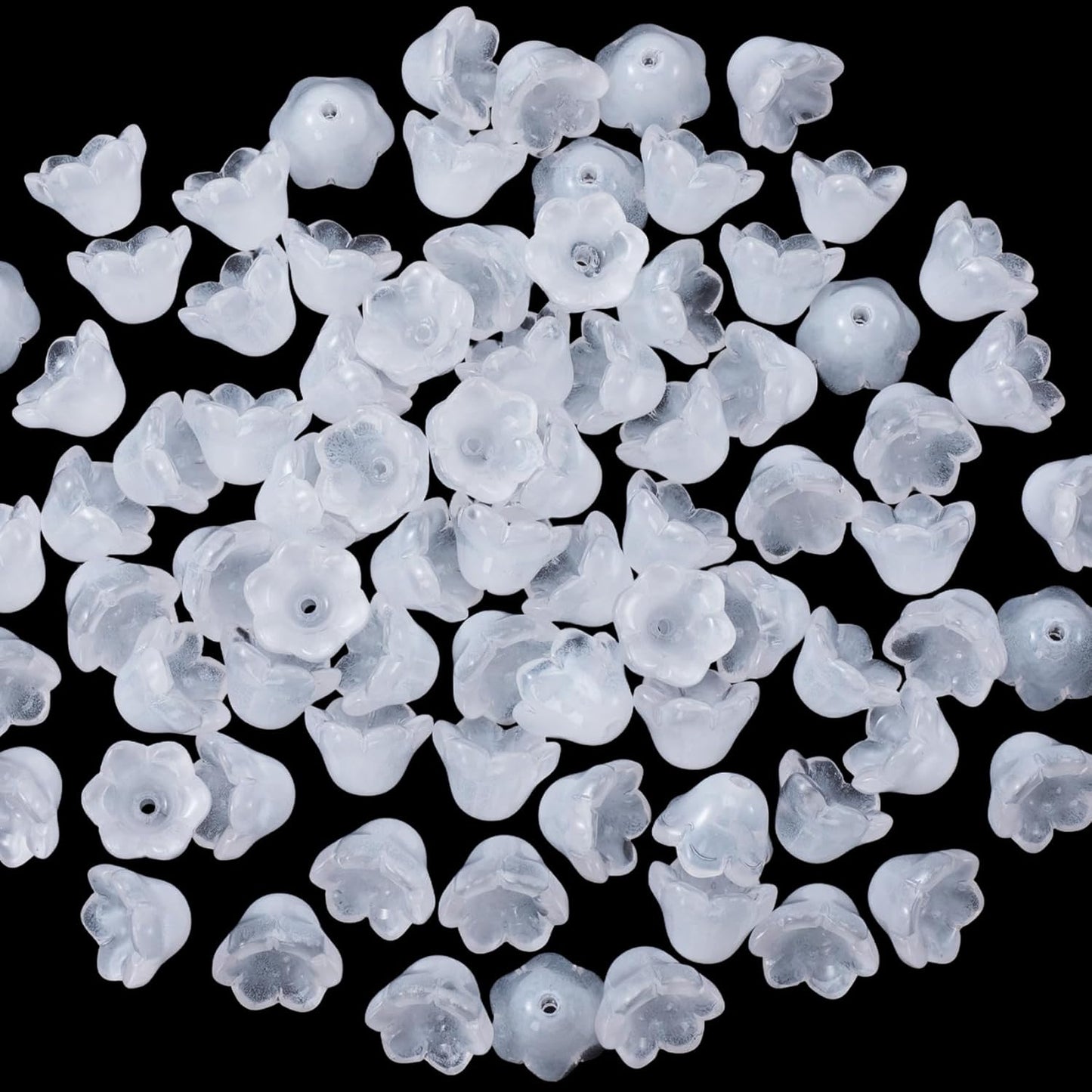 80pcs White Glass Trumpet Flower Beads, Bellflower Caps Flower Beads for Jewelry Making, Gradient Floral Charms for Necklace Earrings Bracelets DIY Crafts