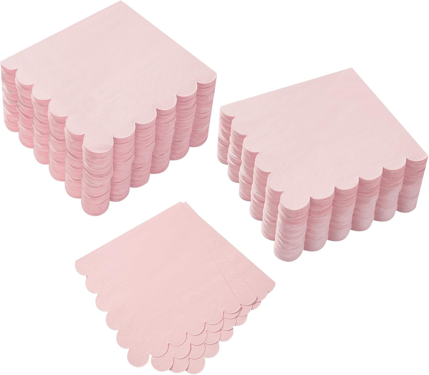 100 Pack Cocktail Napkin 2-Ply Scalloped Edged Dessert Napkins Folded 5 x 5 Inches Disposable Napkins for Dinner Wedding Birthday Party Bridal Anniversary Recepti Event (Pink)