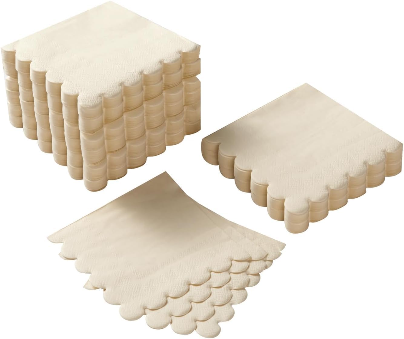 200 Pack Cocktail Napkin 2-Ply Scalloped Edged Dessert Napkins Folded 5 x 5 Inches Disposable Napkins for Dinner Wedding Birthday Party Bridal Anniversary Recepti Event (Milky-White)