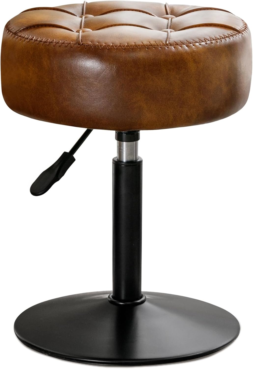 Adjustable Vanity Stool, 360°Swivel Vanity Chair for Makeup Room, Brown Stool Chair for Vanity, Small Faux Leather Vanity Stools for Bathroom, Living Room