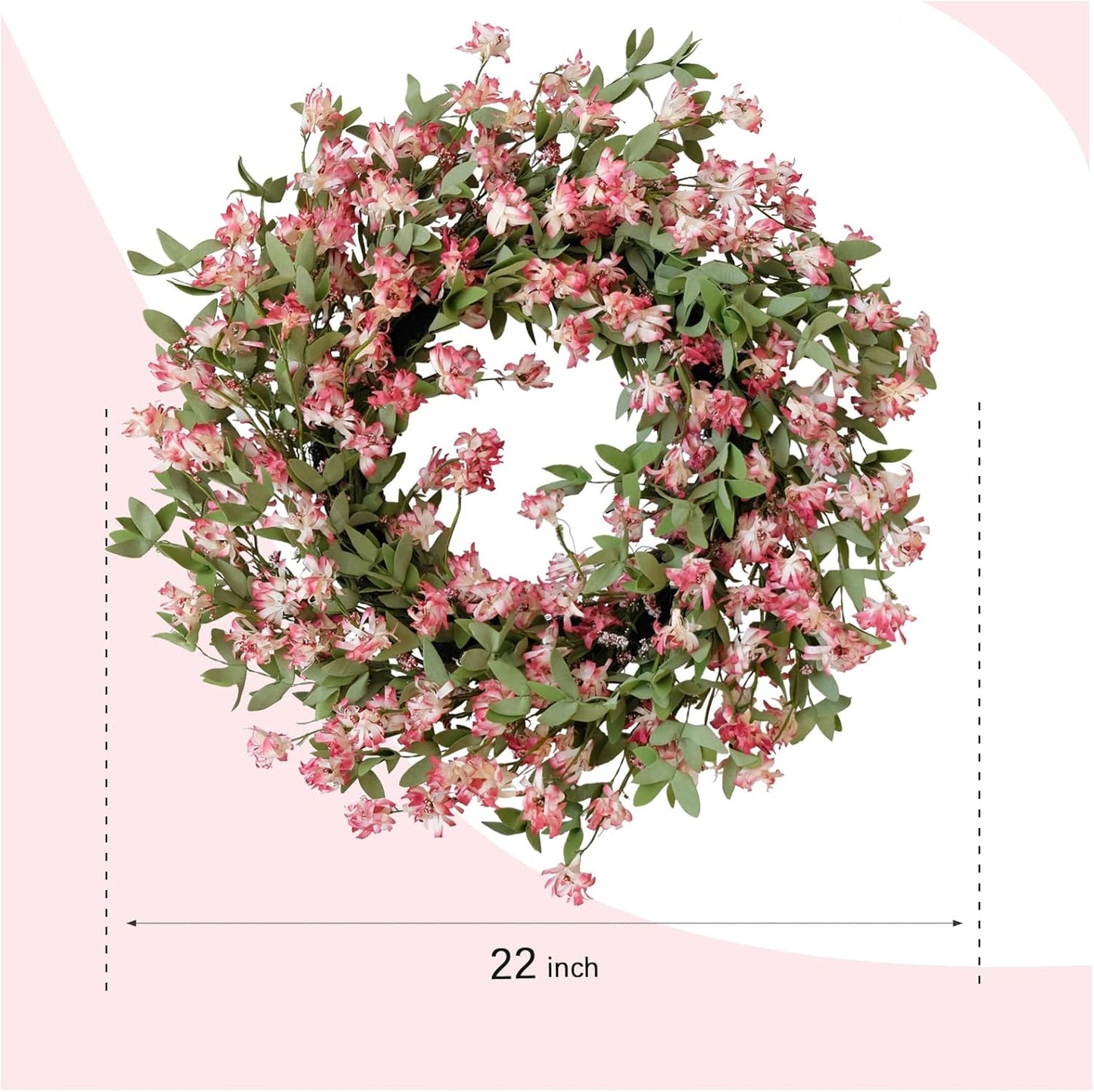 Rose Pink Forsythia Flower Wreath for Front Door, Spring Summer Everyday Artificial Flower Wreath for Indoor Outdoor, Rustic Farmhouse Forsythia Wreath for Anniversary Wedding Valentine