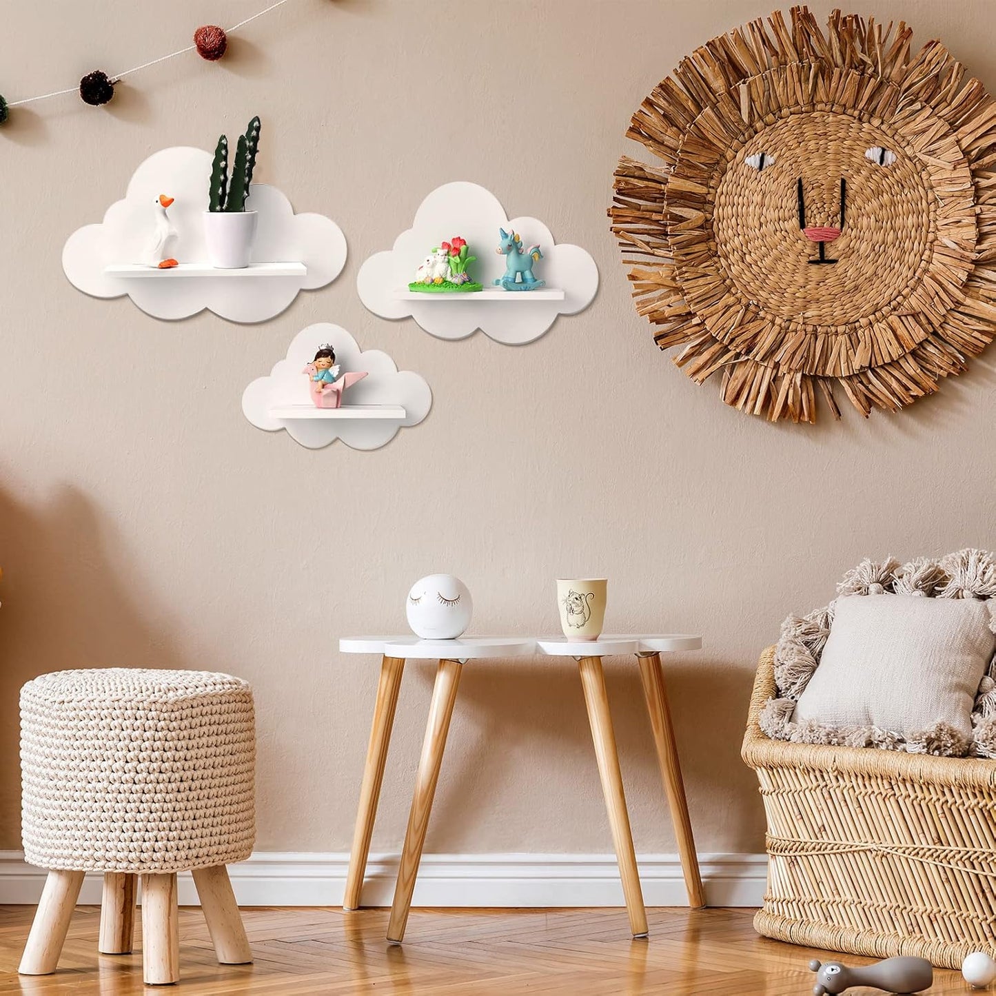 3 Pcs Floating Cloud Shelves for Wall White Wavy Small Floating Shelves for Bathroom Living Room Bedroom Corner Nursery Decor