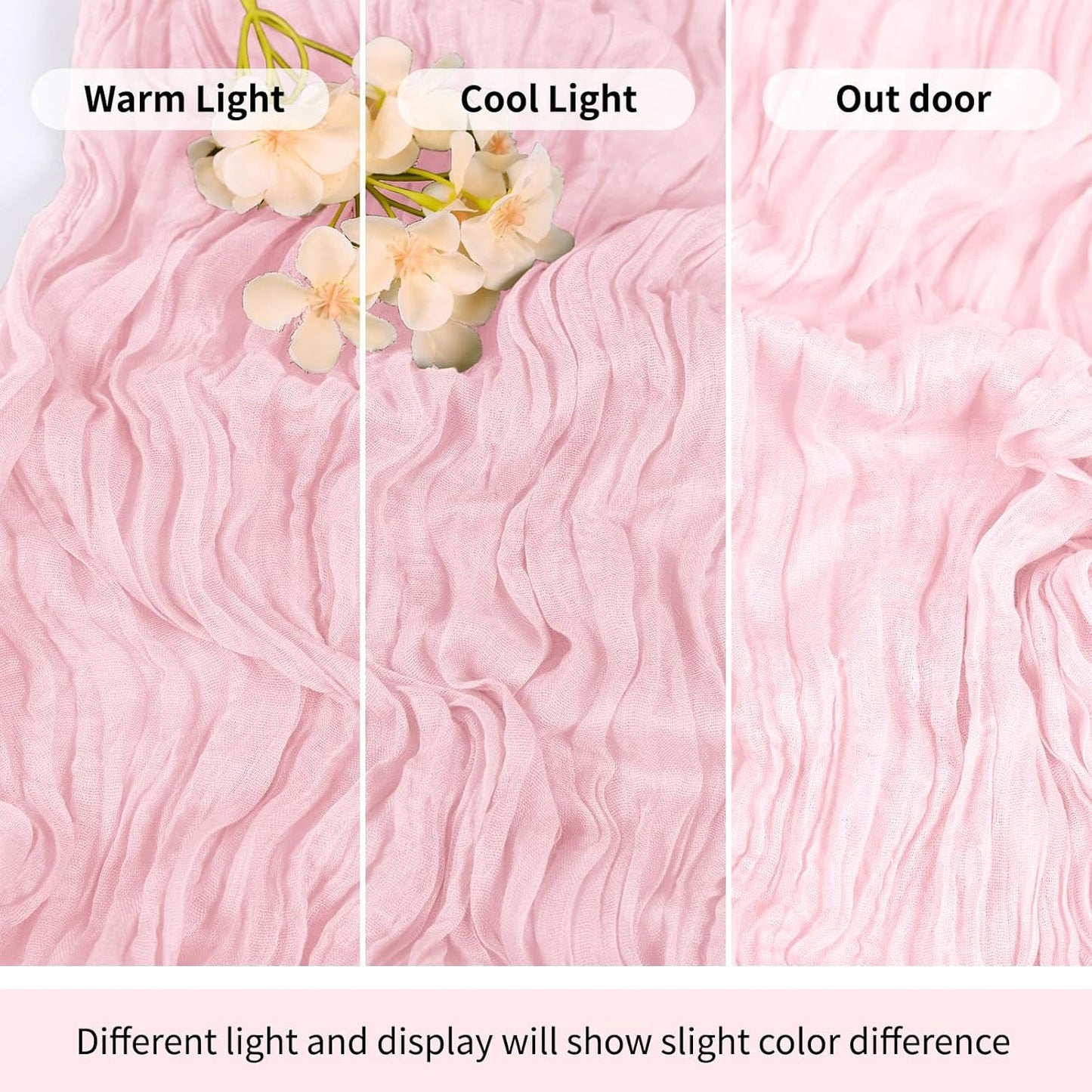 6 Pack Light Pink Cheesecloth Table Runner 17x108 Inch Semi Sheer Boho Gauze Cheese Cloth Fabric Table Runners Table Decor for Wedding Party Baby Shower Birthday Home Decor Garden Farmhouse