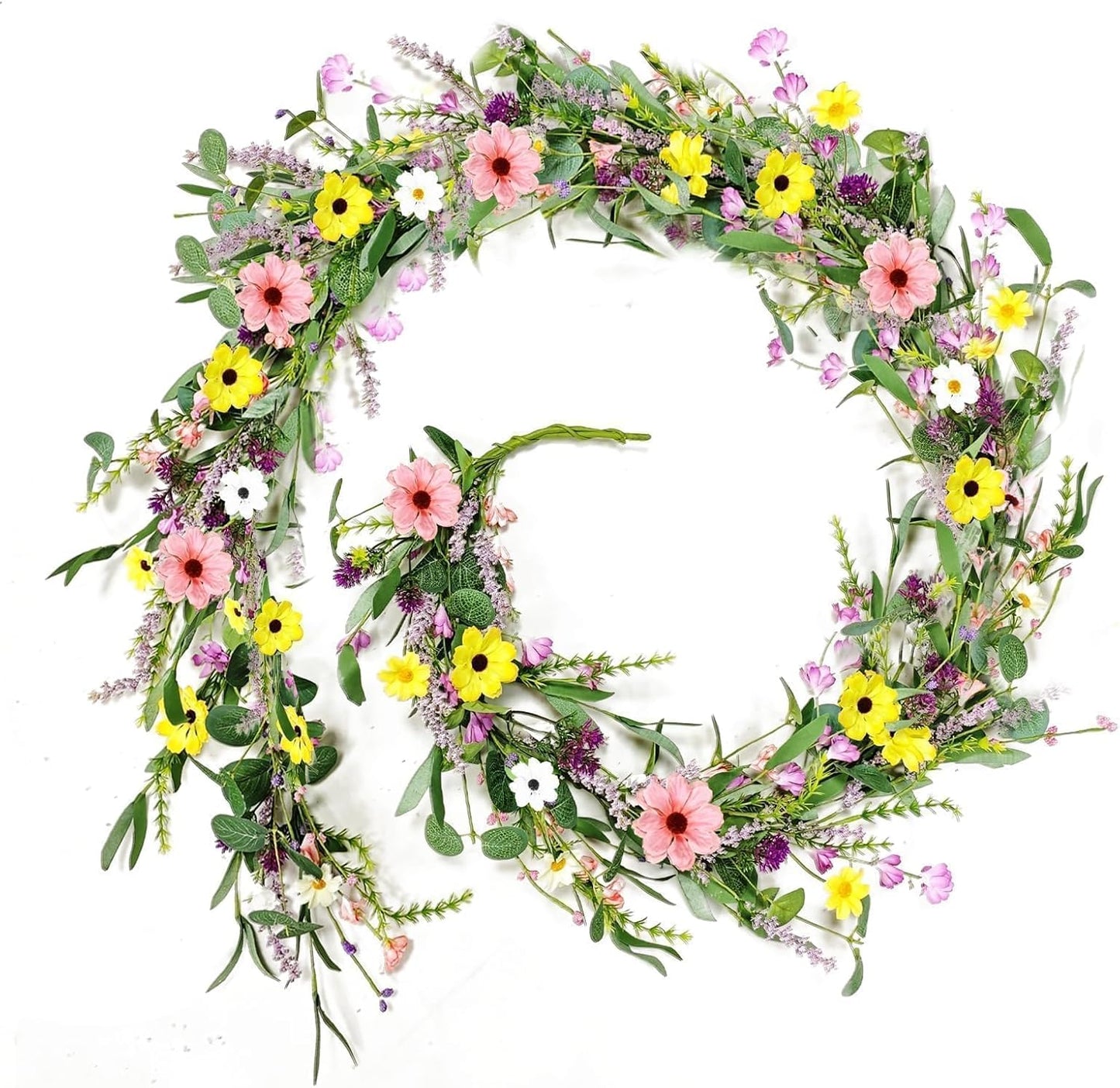 6.5 Ft Spring Summer Flower Vine Garlands Artificial Wildflower Wisteria Lavender Daisy Garland Not Withering Floral Wreath Garland All Year Round Home Decor for Indoor Outdoor Home Wedding Arch
