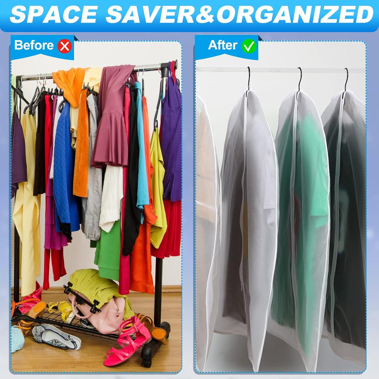 100 Pcs 24'' x 32'' Clear Garment Bags Full Zipper Suit Lightweight Clothes Cover for Hanging PEVA Protectors Breathable Dust Plastic