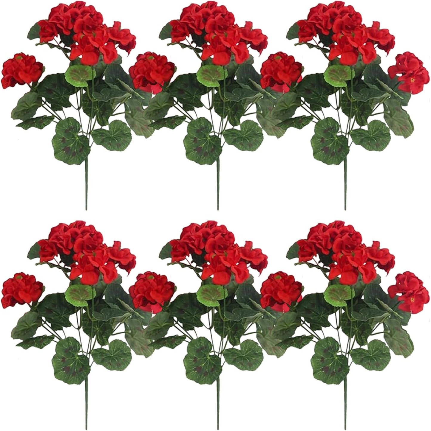 6Pcs Artificial Geraniums 14 Inch Lifelike Artificial Flowers with Adjustable Branches Long Lasting Vibrant Silk Geranium for Indoor Outdoor Red Faux Flower