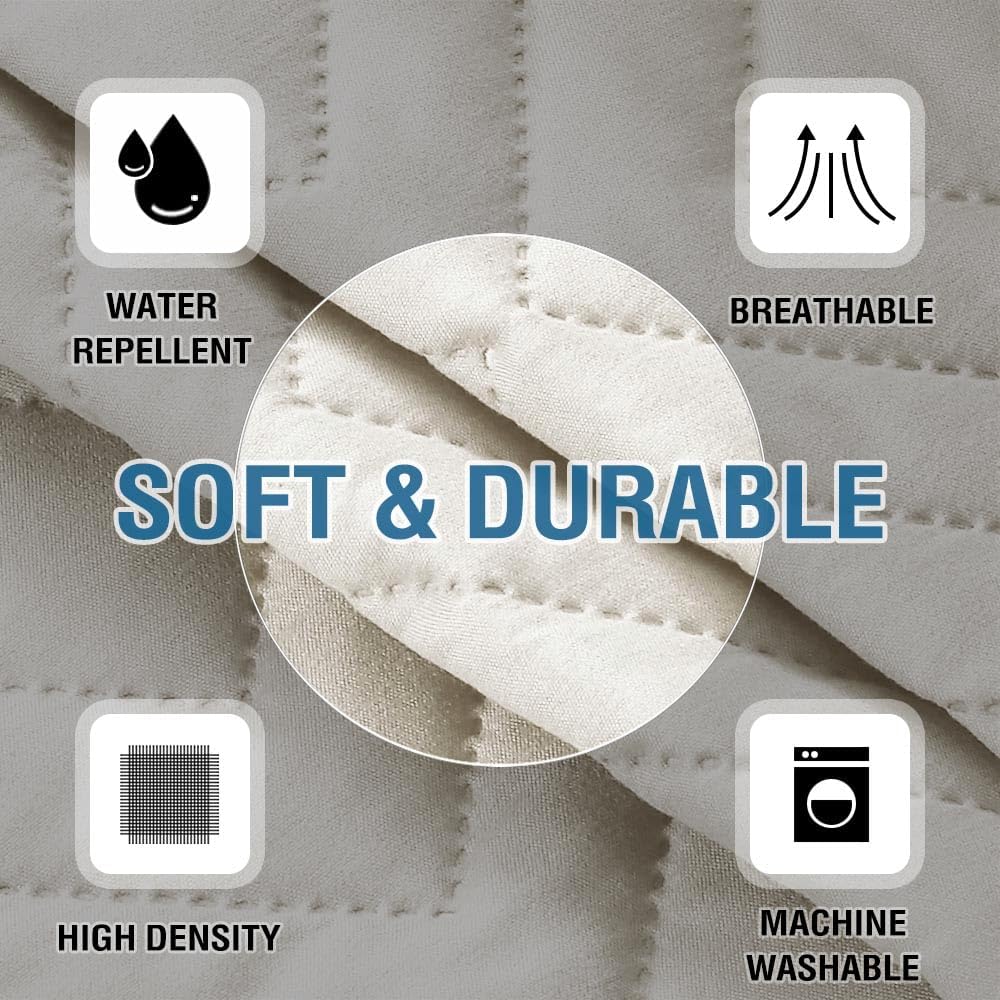 Armrest Covers for Sofa Water Resistant Couch Arm Remote Control Holder Organizer Magazine, Tablet, Phone, iPad(Set of 2, Ivory/Beige) Double Diamond-ivory/Beige -