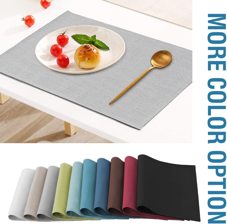 Linen Placemats Set of 4 Premium Solid Table for Dining Spill-Proof Waterproof Mats Heat-Resistant Kitchen Washable, 12x18 inches, Grey Gray -