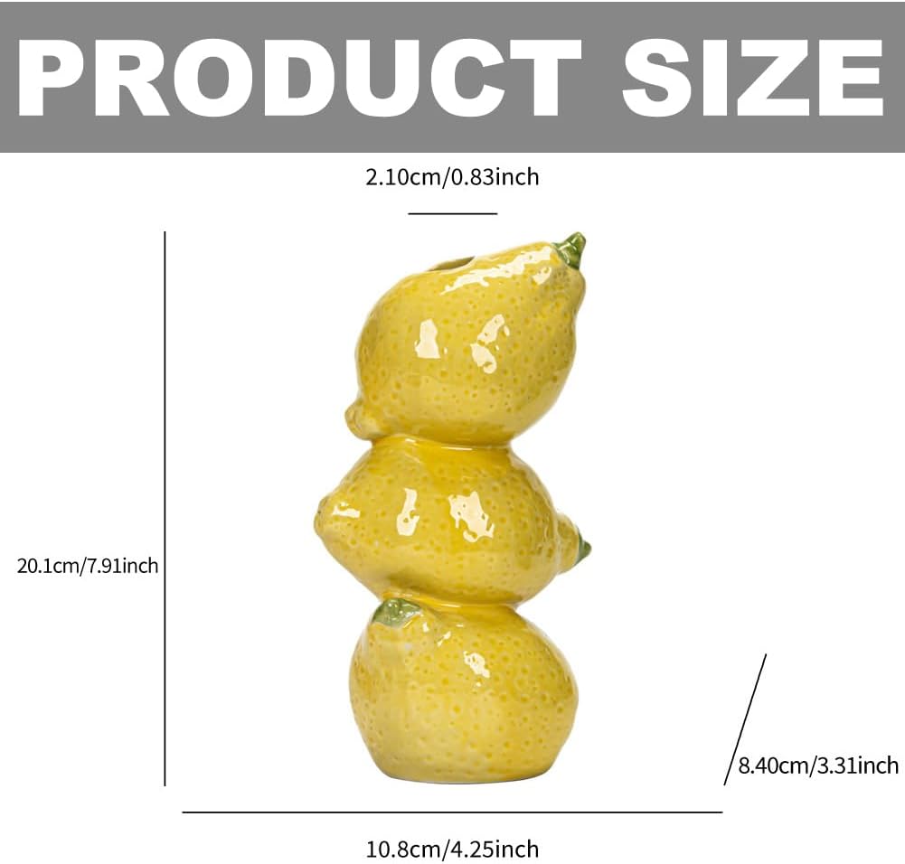 Citroenkeramiek vase - Unique fruit-shaped vase - 3D lemon design - Creative fruit and flower arrangement - Suitable for home and kitchen decor - Yellow