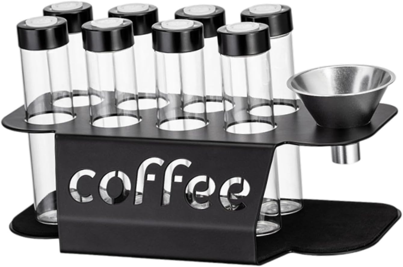 Coffee Bean Storage Containers - 8-pack Glass Jars for Storing Coffee Beans - Transparent Storage Containers, Reagent Racks, One-Way Valve - Portable Storage Jars