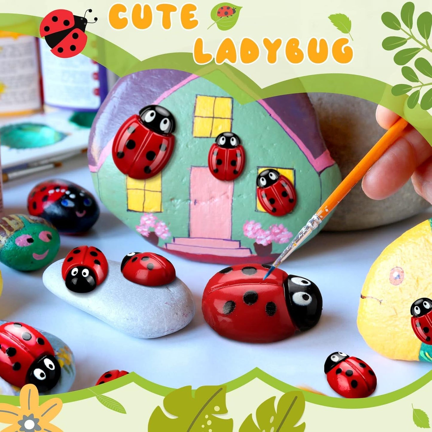 100 Pieces Tiny Resin Ladybugs Decor 0.55''-0.98'' 3 Sizes Mini Ladybugs Ornaments Miniature igurines Crat or DIY airy Garden Dollhouse Micro Landscaping Wreath Cake Home Decoration Party