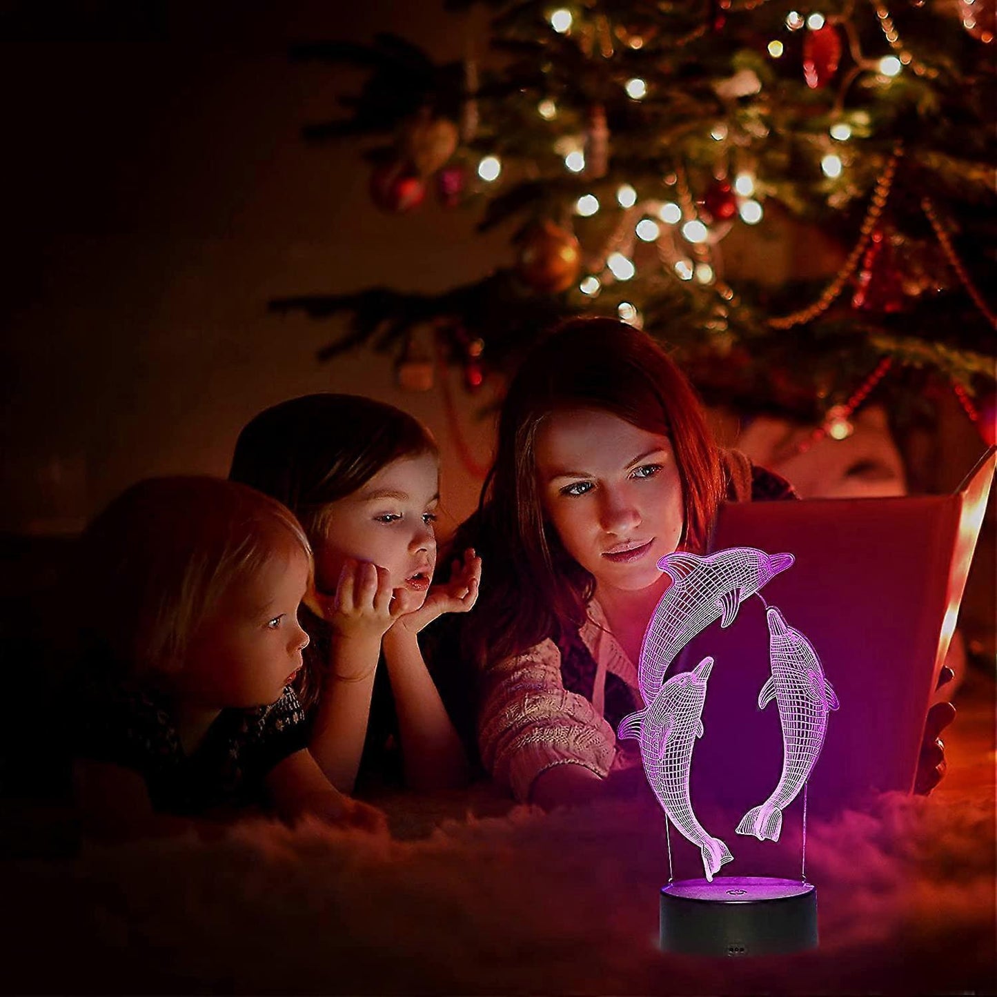 3D Dolphin Night Light LED Optical Illusion Night Light babies Table Bedside Lamp 16 Colors and Remote Control Birthday Christmas Gifts