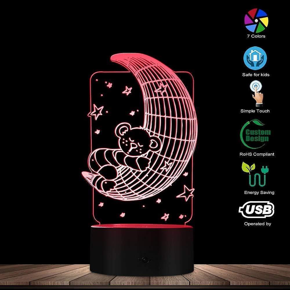 Koala Lying on The Moon 3D Effect Optical Illusion Night Light Nursery babies Room Decor Table Lamp Sleepy LED Illuminated Light
