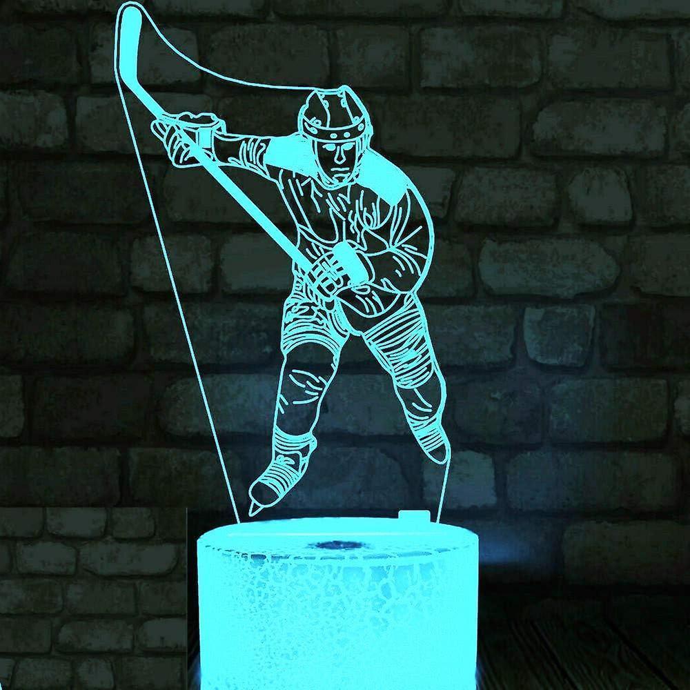 3D Ice Hockey Player Night Light Led Touch Switch Decor Table Desk Optical Illusion Lamps 7 Color Changing Lights LED Table Lamp Xmas Gift